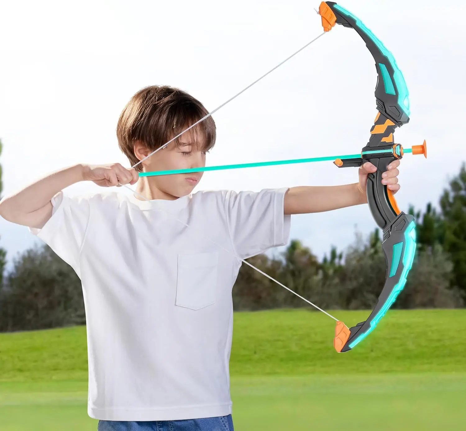 JOYFY Kids Bow and Arrow Set LED Light Up Archery Toy Set with 9 Suction Cup Arrow for Kids Indoor Outdoor Hunting Play Gift Toy