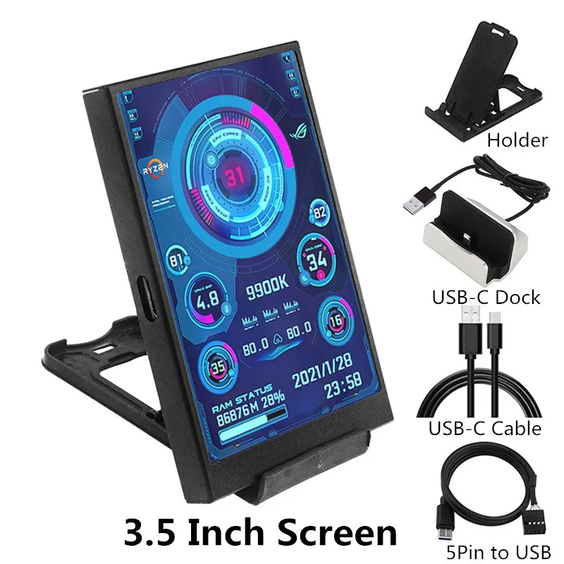 Polegada Ips Tipo-c Tela Secundária Computador Cpu Gpu Ram Hdd Monitor Usb Display Livremente Aida64 Mini Monitor Win 10 11 8.853.5 - Imagem 3