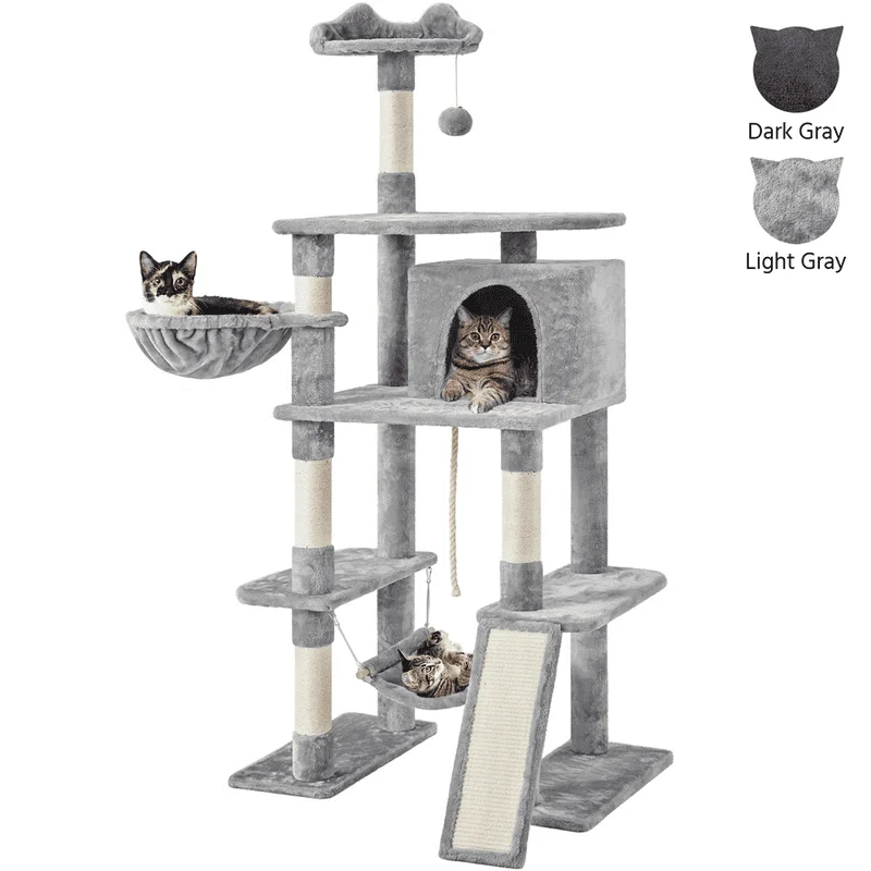 

Cat Tree Cat Activity Center with Scratching Post Tunnel Light Gray