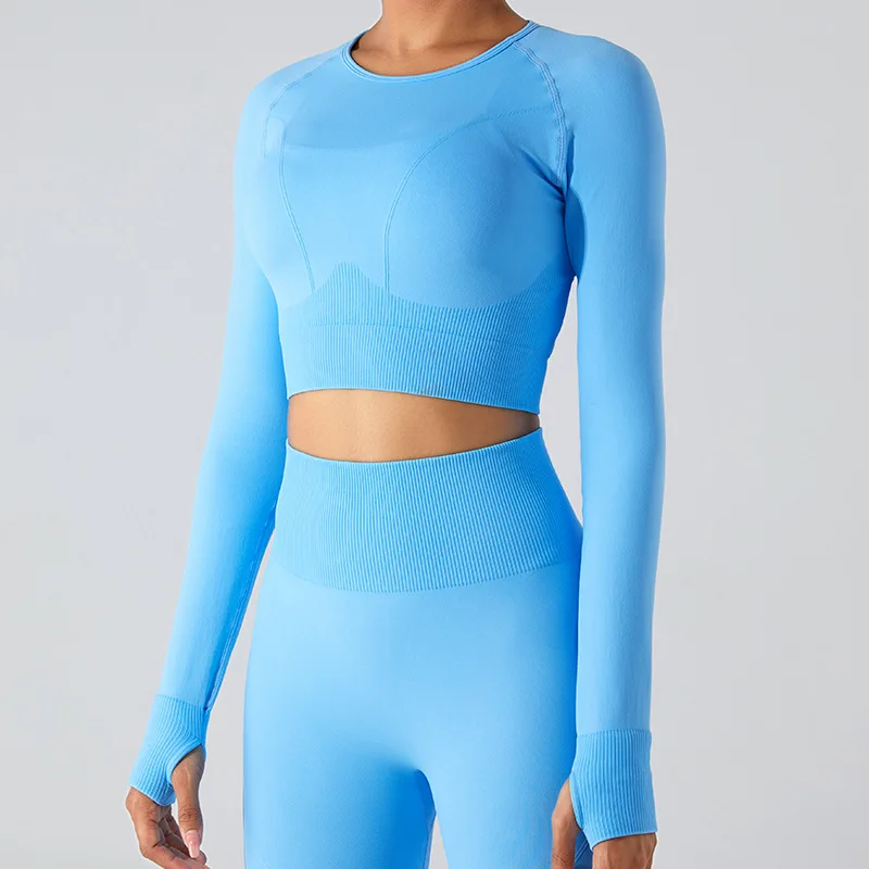 Women's Seamless Long Sleeve Top Yoga Shirts Running T-Shirt Workout Running Fitness Gym Sports Top Training Crop Solidcolor