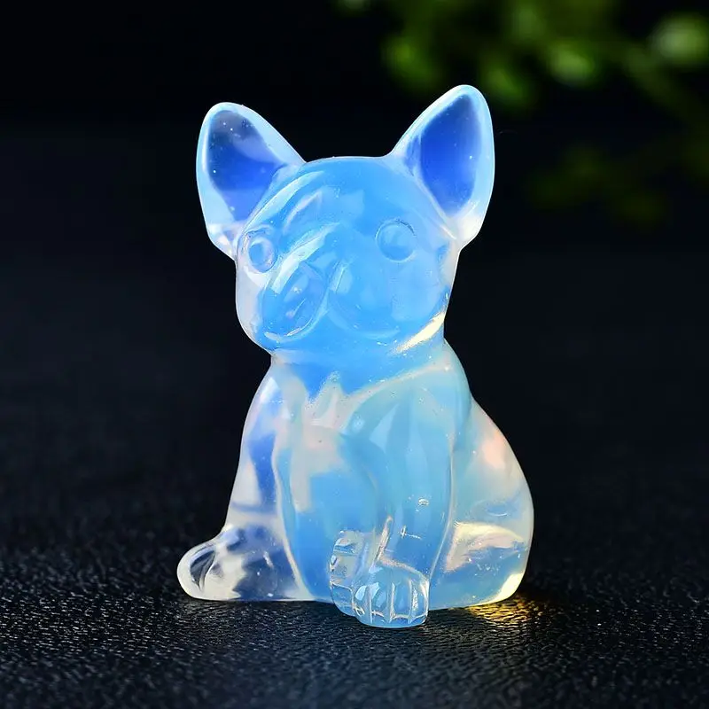 

Natural Crystal French Bulldog Animal Figurine Rose Quartz Opal Mineral Healing Stone Dog Home Decoration Christmas Gift
