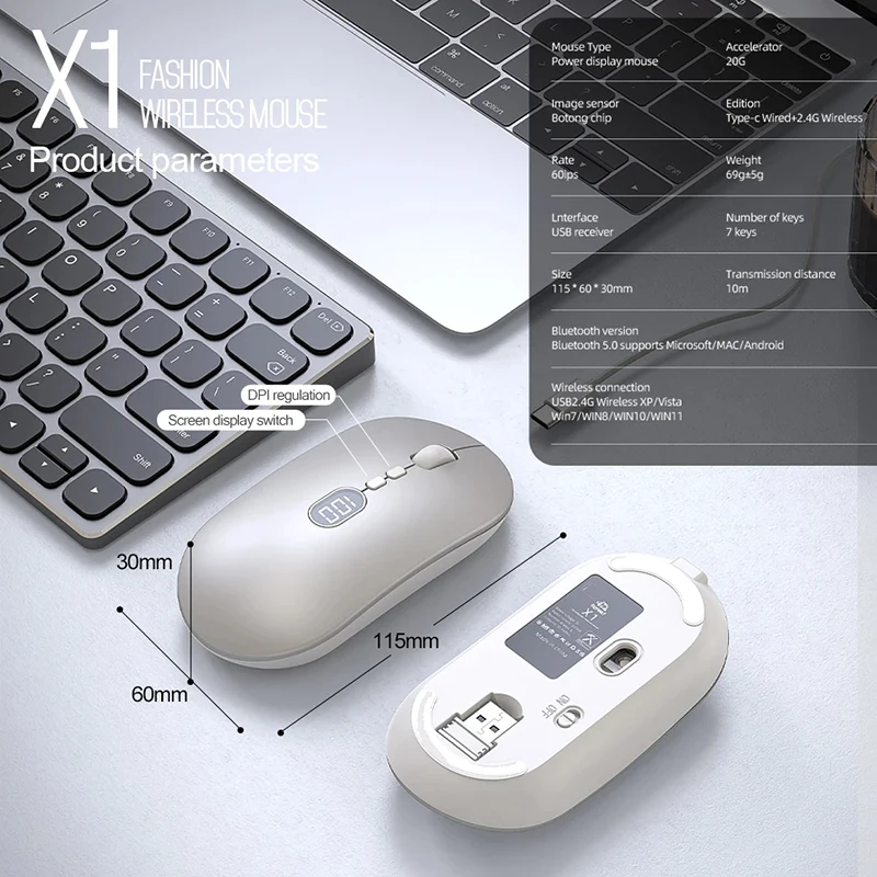 Xiaomi Wireless Computer Mouse for Laptop Battery Level Visible Rechargeable 2.4G Portable USB Dual Modes Mouse Silent Click