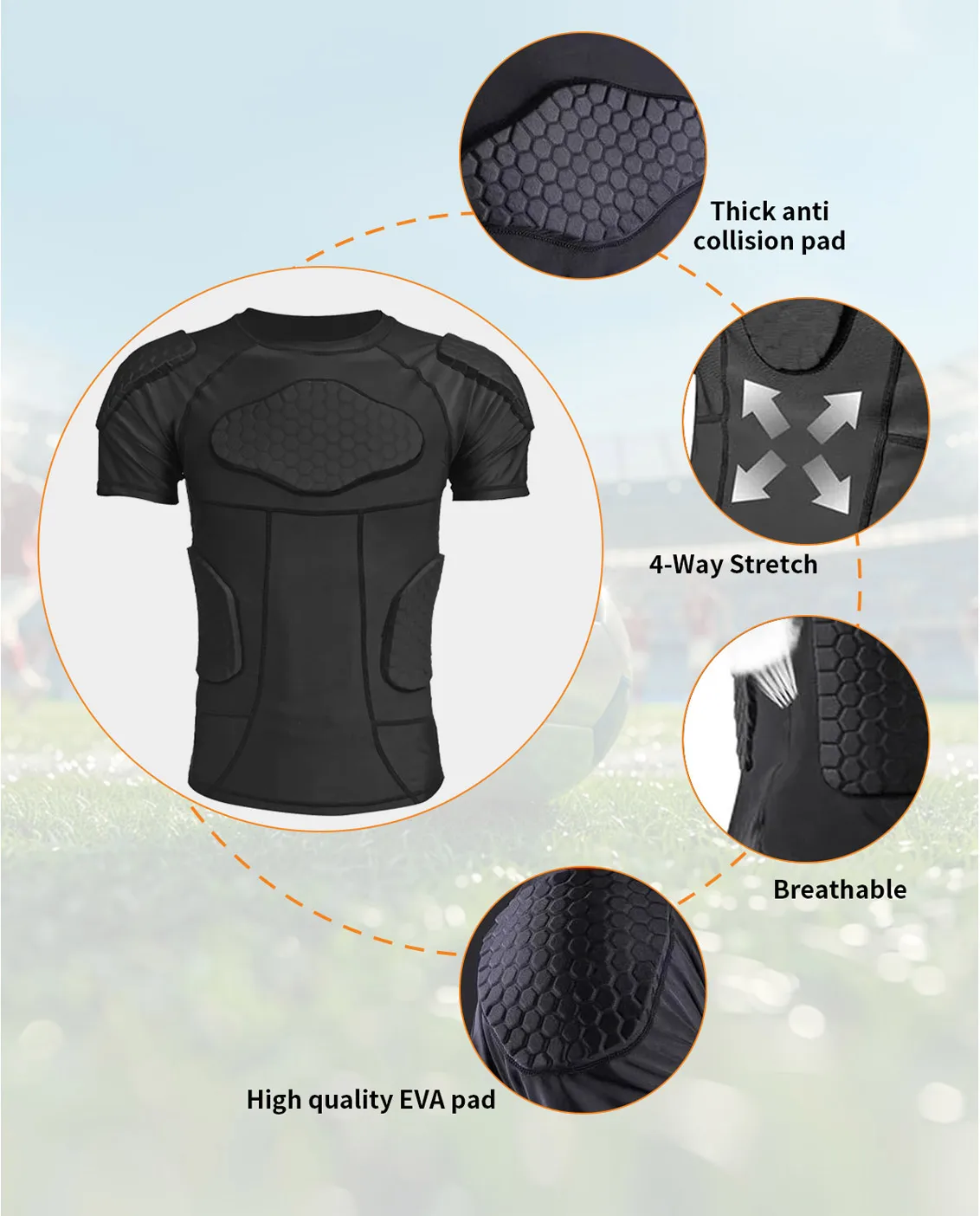 Factory Men's Padded Compression Shirt Boys Youth Protective Top Rib Chest Protector Wear for Football Paintball Baseball