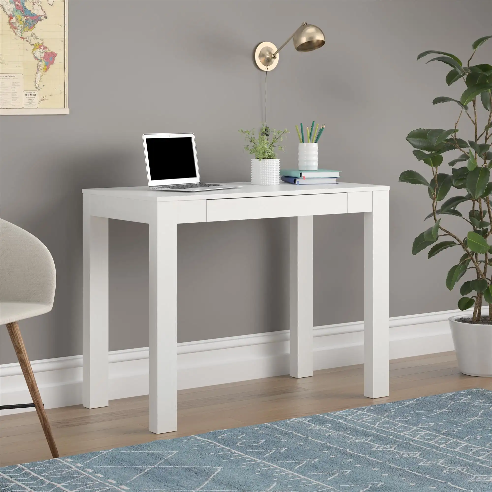 Parsons Desk, White Laminated MDF