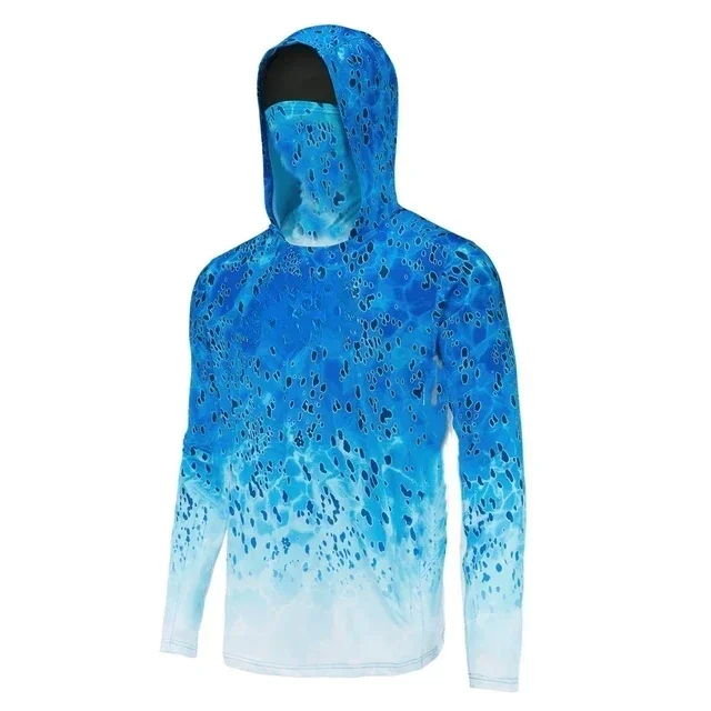 Camouflage Long-Sleeve Fishing Shirt with Hood and Mask - Quick-Dry Sun Protection Top