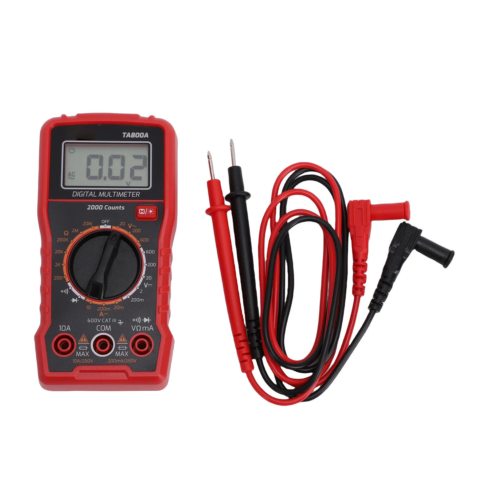 TA800A 2000자리 자동 범위 조정 멀티미터(전기 테스트용) AC/DC 전압, 전류, 저항, NCV 및 연속성 테스트 기능 포함