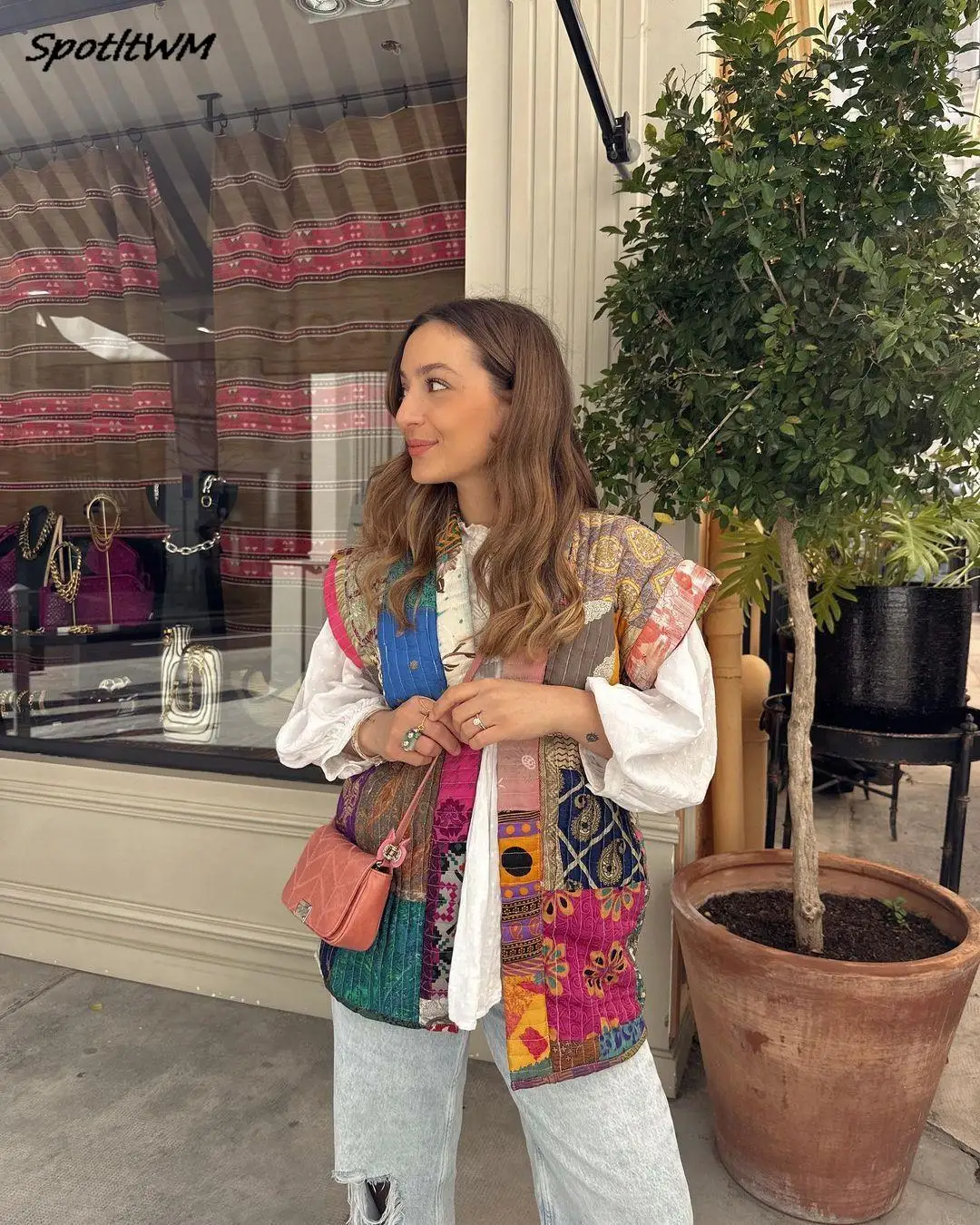 

2023 Autumn Vintage Floral Printed Patchwork Vests For Women Elegant Sleeveless Printting Loose Waistcoats Lady Streetwear Vest