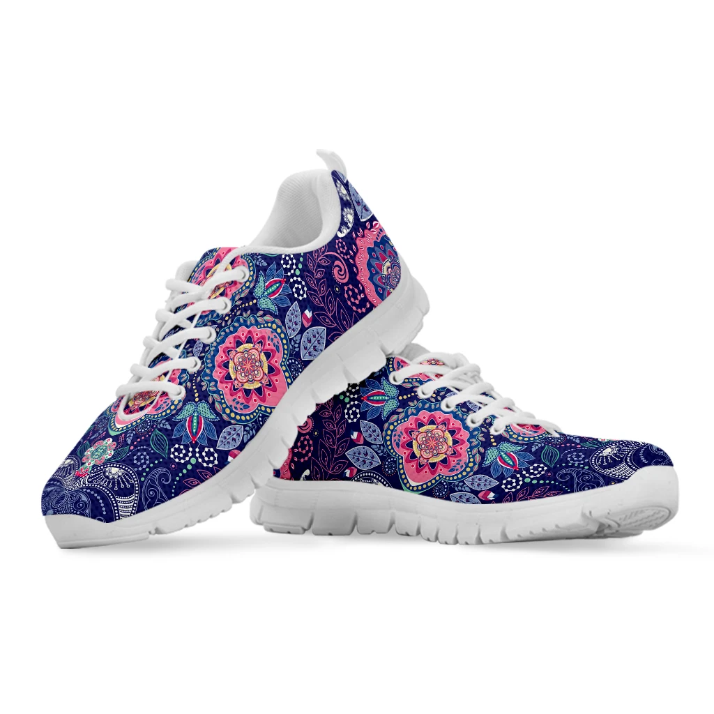 INSTANTARTS Luxury Paisley Floral Boho Print Casual Sneakers for Women Lace-Up Brand Design Light Walk Shoes Girls Flats 2022