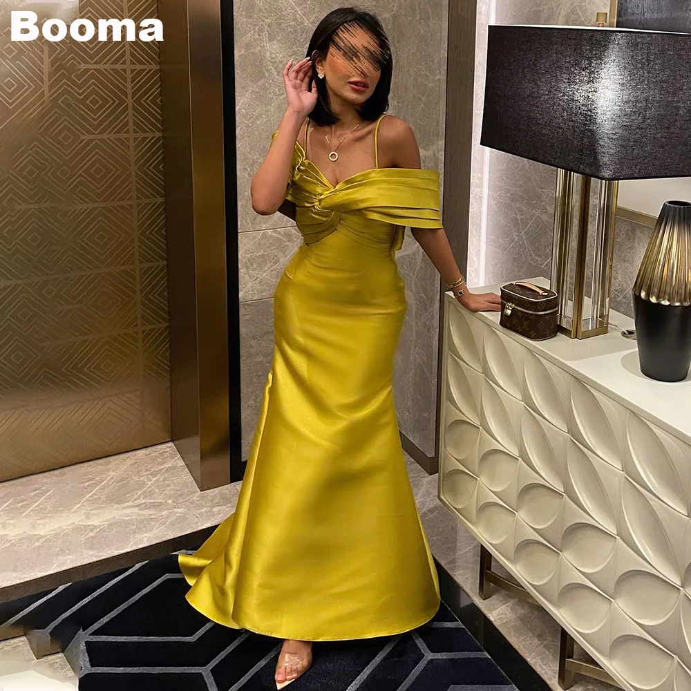 

Booma Saudi Arabic Formal Party Dresses Off Shoulder Pleast Mermaid Evening Dress for Women 3D Flowers Prom Gowns Dubai