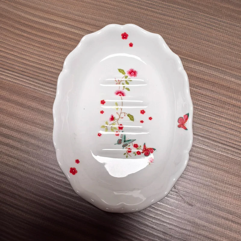 Ceramic Cute Soap Box Light luxury Cartoon butterfly pattern Soap Dish Home Bathroom Kitchen Supplies Bathroom Storage Rack, 1Pc