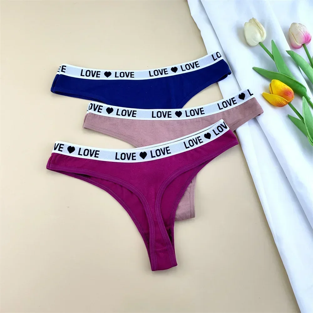 3Pcs "Love" Letters Cotton Thong Sexy Ladies Panties Women's G-string Underwear Sexy Yoga Fitness T Pants - Image 2