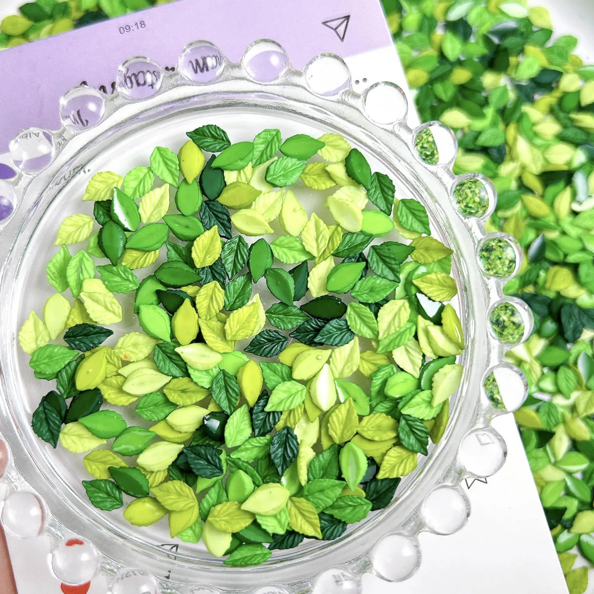 60개입 창의적인 사실적인 발광 잎 레진 네일 참 3D 미니멀리스트 6색 잎 네일 아트 장식 DIY 네일 공예