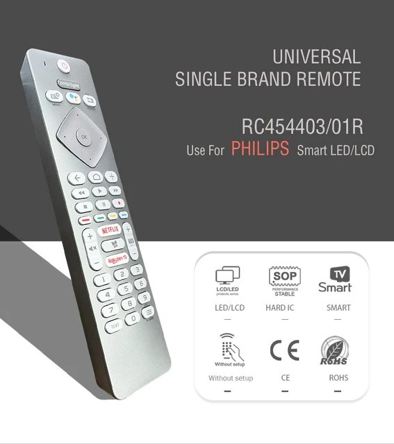 Télécommande vocale pour Philips Ambilight, 43PUS7354, 12, FR  398GM10BEPHN0012PH, NETFLIX, boutons TV Rakuten, recherche vocale Google