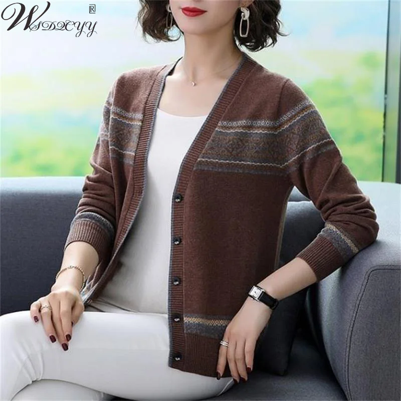 

Ethnic Style Button Sweaters Cardigan Women Autumn Winter Single Breasted V-Neck Elegant Clothes Coat Fashion Vintage Jacket