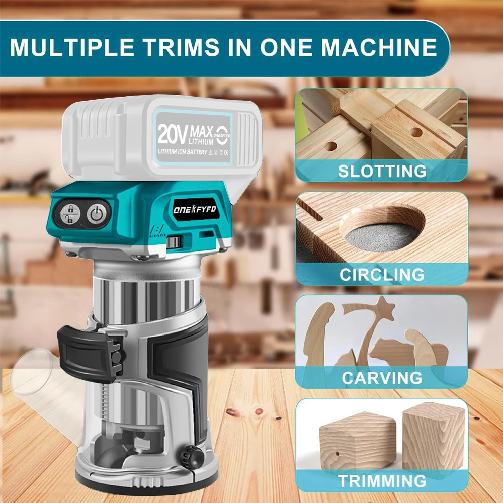 Brushless 5 Speeds Electric Trimmer Aluminum Alloy Base Cordless Wood Router Woodworking Engraving Slotting Without Battery