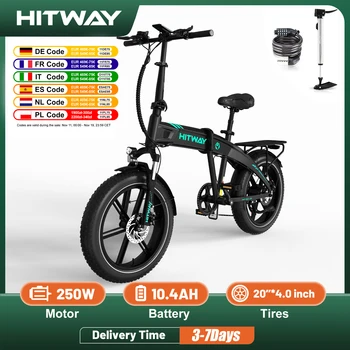 Hitway 20*4.0 "Elektro fahrrad, 48V 10,4ah Batterie bis 50-10,4 km, 250W Motor Fett Reifen E-Bike, faltbare Elektro fahrräder 1