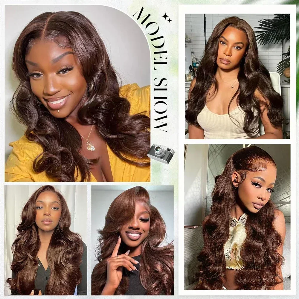 Chocolate Brown Lace Wig with Baby Hair Reddish Brown Colored 13x4 HD Body Wave Lace Front Wigs For Women Synthetic Glueless Wig 5