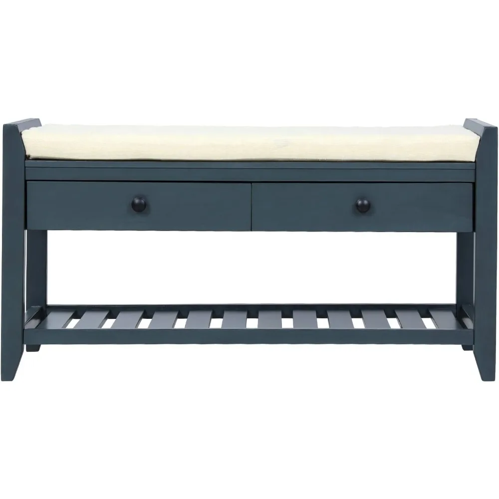 

Furniture Multipurpose Entryway Storage Bench-Shoe Rack With Cushioned Seat and Drawers Stool Antique Navy Freight Free Pouf