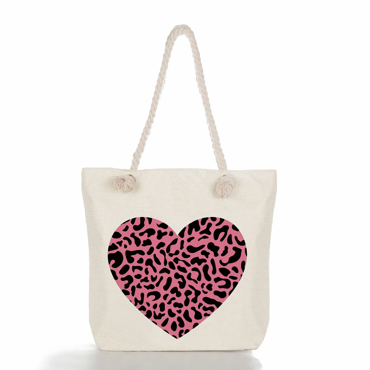 Tote In Tela Con Stampa Leopardata Eco Shopping Bag Tasca Con Cerniera Love Heart New York Slogan Twist Tracolla A-Z Alfabeto All'Ingrosso