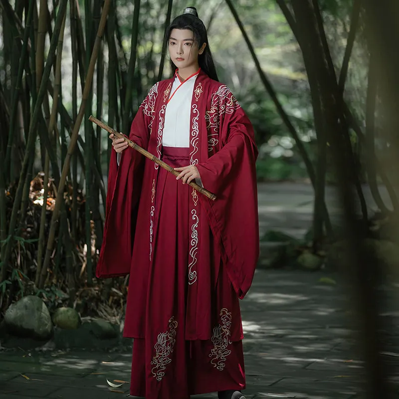 Hanfu Oude Chinese Stijl Hanfu Mannen Geborduurde Jurk Traditionele Kostuum voor Show Cosplay Halloween (Blauw M