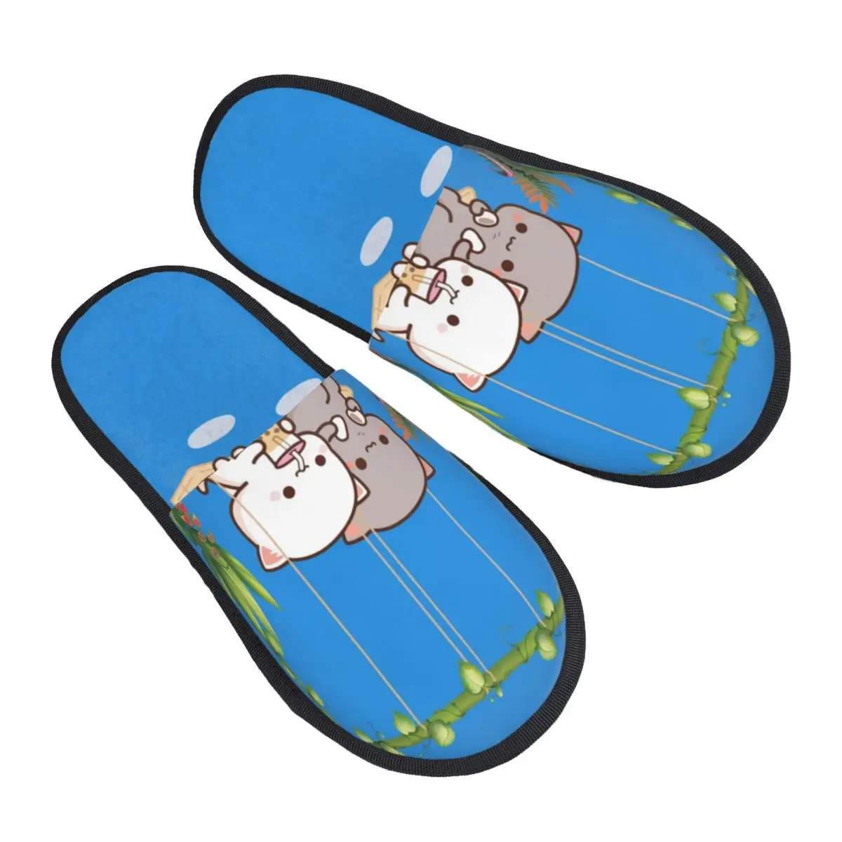 

Custom Romantic Peach And Goma Mochi Cat Soft Memory Foam House Slippers Women Comfy Warm Anti-Skid Slipper