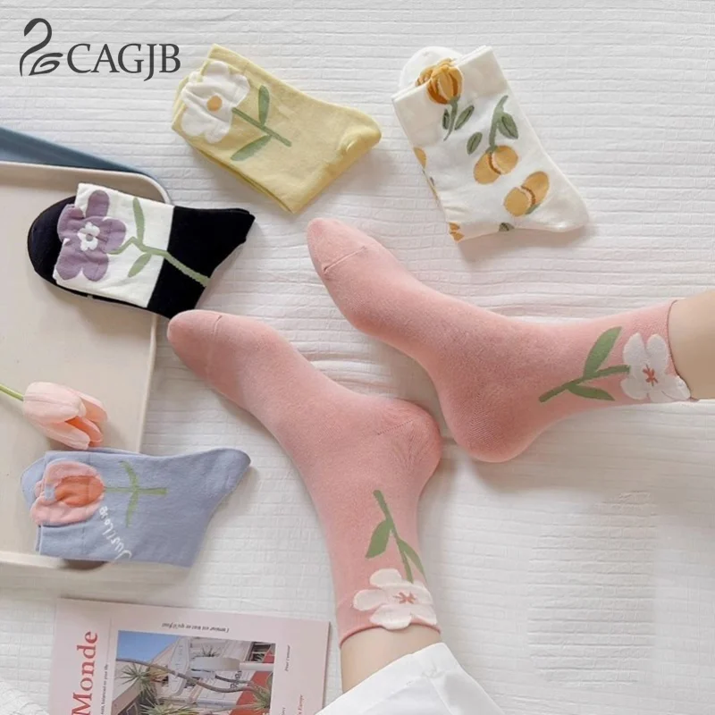

1 Pair Women Socks Cartoon Flower Candy Color Harajuku Breathable Design Korean Style Japanese Comfortable Socks New