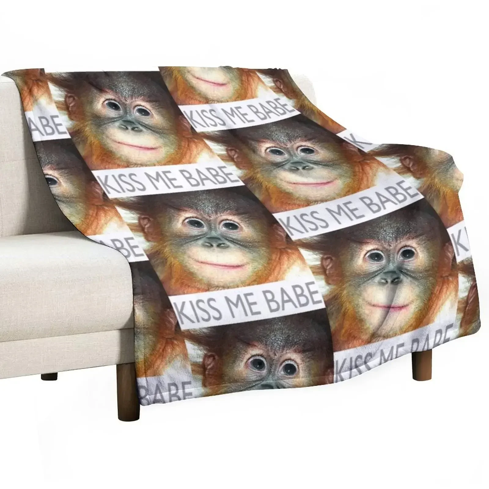 

orangutan KISS ME BABE Throw Blanket Flannel Fabric Blankets For Baby Heavy Blankets