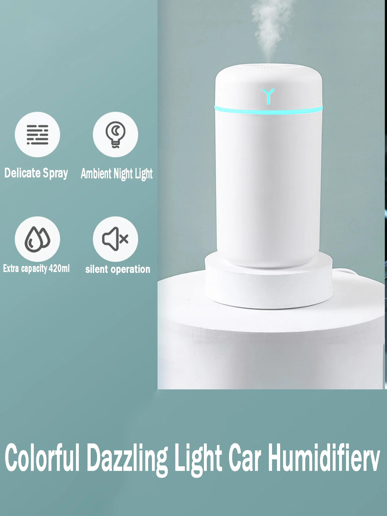 Portable Car Humidifier Mini Humidifier USB Ambient Light Desktop Colourful Ambient Light Timing Function