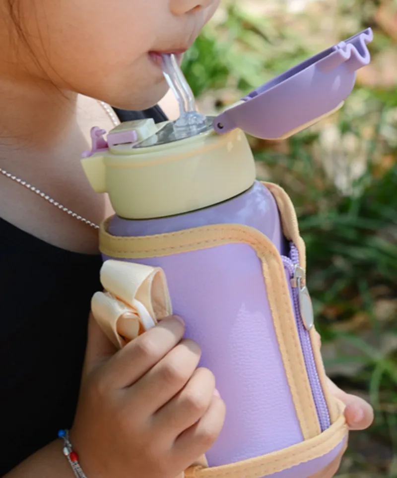 New Cute Cartoon Duck Thermos Water Bottle With Straw Strap Kids Stainless  Steel Vacuum Flask Tea Cups Baby Girls School Bottles - Vacuum Flasks &  Thermoses - AliExpress