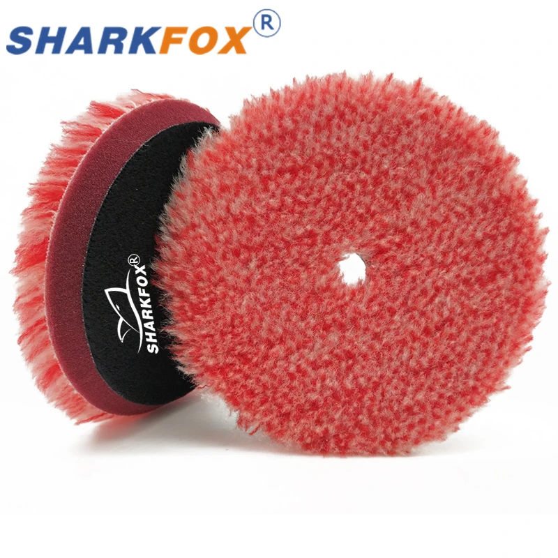 Sharkfox 5"(125mm)/6"(150mm) Red Heavy Cutting Wool Polishing Pad Long Wool ing Polish Pad for Car Polishing