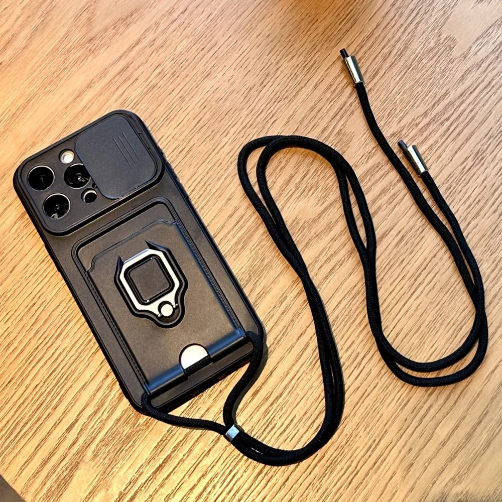 Slide Camera Protection Silicone Case with Ring Stand Holder and Lanyard Cover