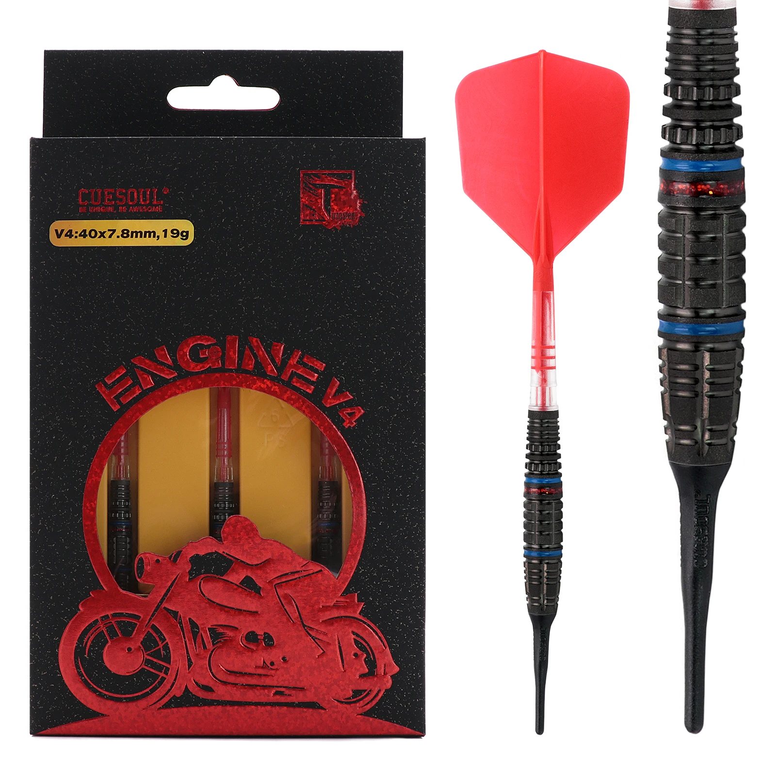 

CUESOUL ENGINE 18/19/20/21g Soft Tip 90% Tungsten Dart Set with Oil Paint Finished and Unifying ROST T19 CARBON Flight