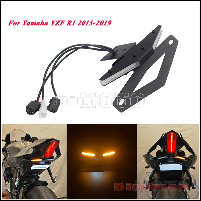 

Устранитель крыла мотоцикла со светодиодной подсветкой для Yamaha YZF R1 2015-2019, черный задний кронштейн держателя номерного знака с указателем поворота