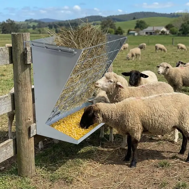 Wall Mounted Livestock Hay Rack for Farm Animals,Goats,Sheeps,Horses 2 in 1 Heavy-Duty Steel Hay & Grain/Salt Feeder Holder