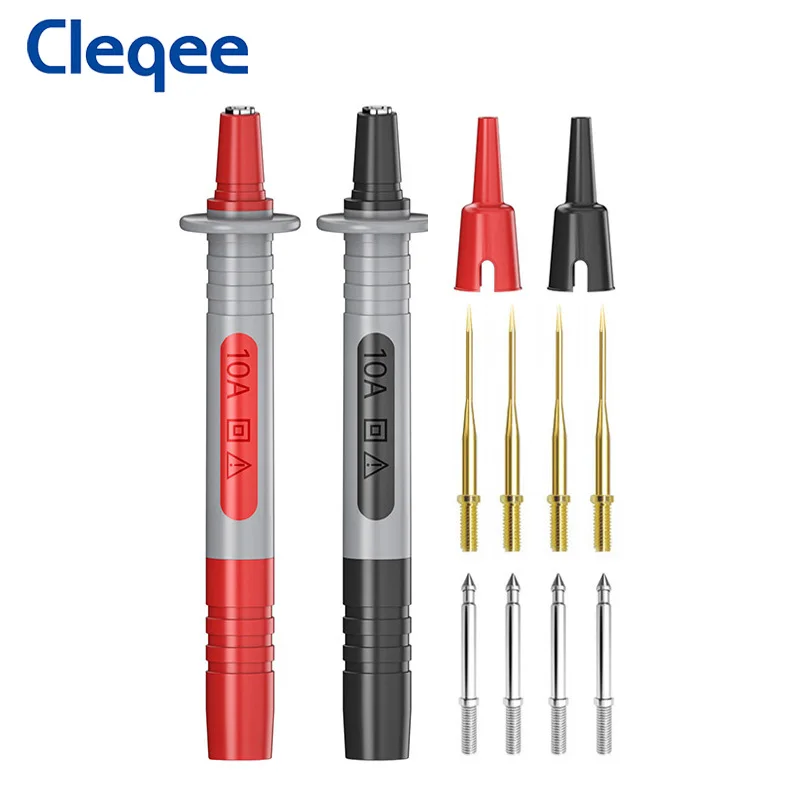 교체 가능한 금도금 바늘이 있는 Cleqee P8003 멀티미터 프로브 1mm/2mm 핀 4mm 바나나 플러그 잭 다목적 테스트 펜 키트