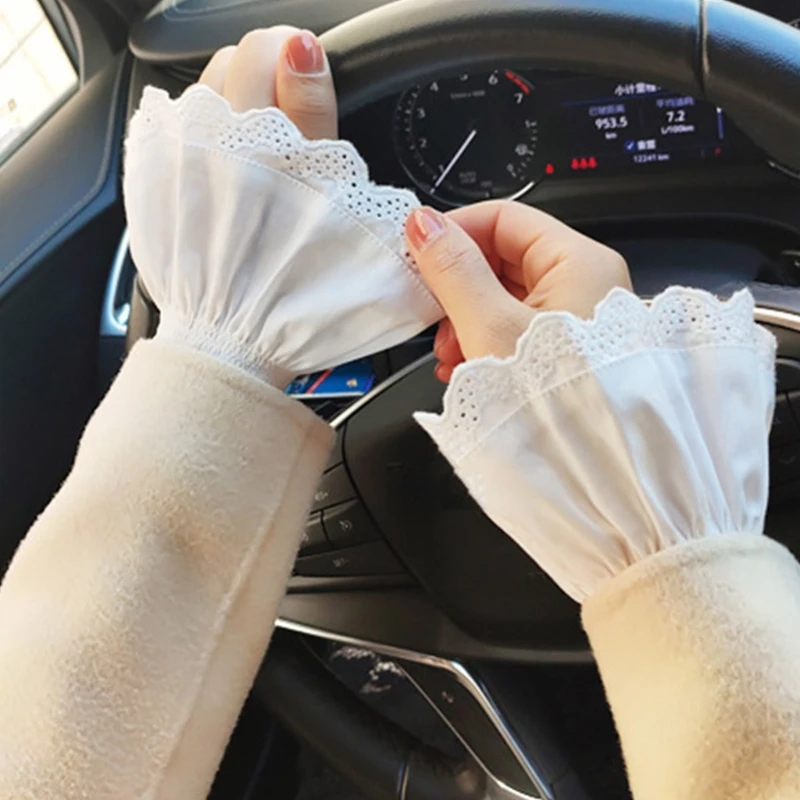 

Sweet Ruffle Sleeves Girls Hollow out Wrist Cuffs for Woman Sweater Skirt Decorations Female Yarn Wrist Cuffs Drop Shipping