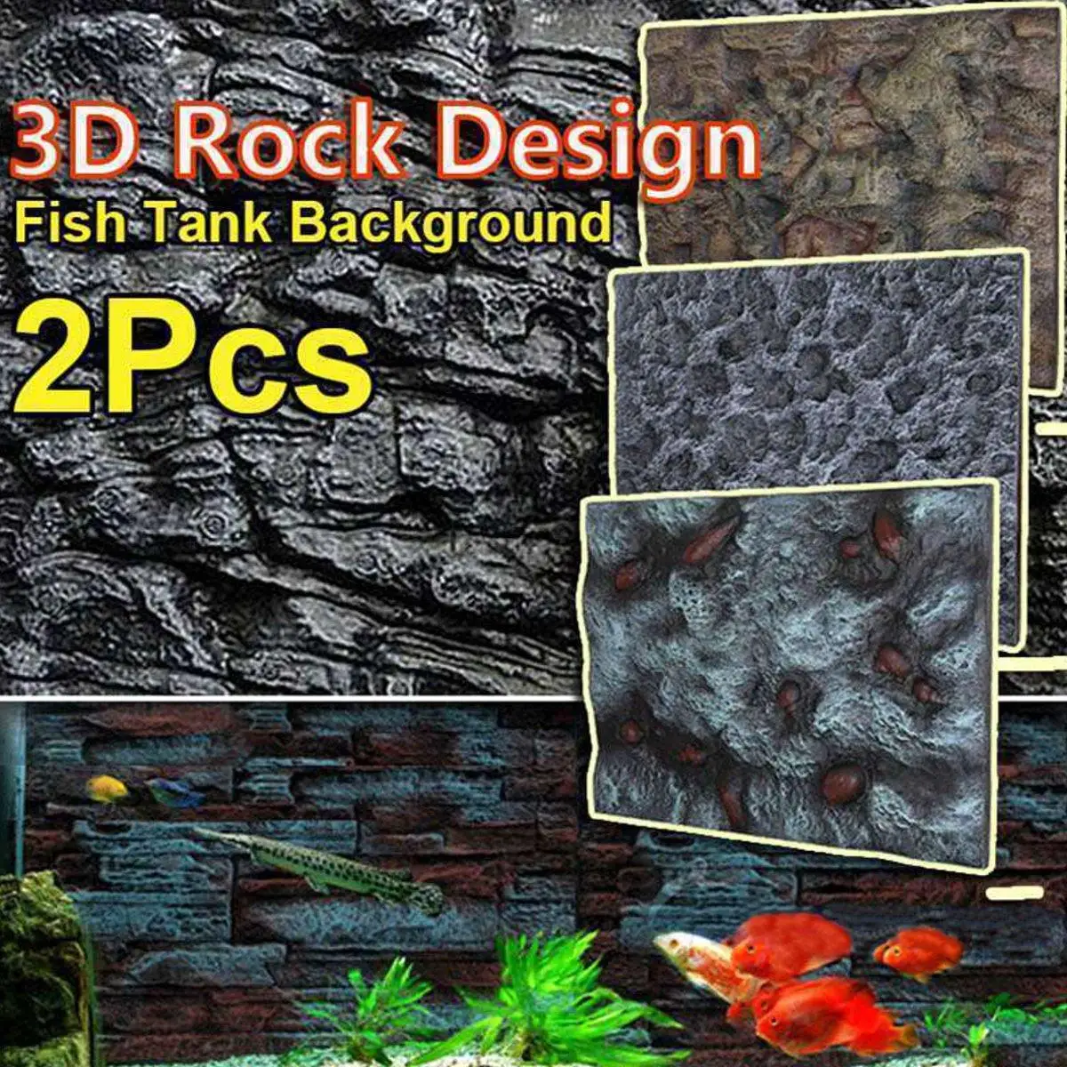 2Pcs3DPUAquariumBackgroundStoneRockBoardPlateBackdropWall