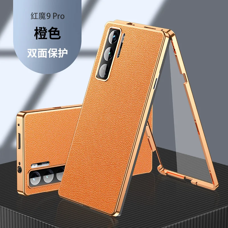 Leather Flip Case with 360° Tempered Glass and Double-Sided Protection in Sleek Design