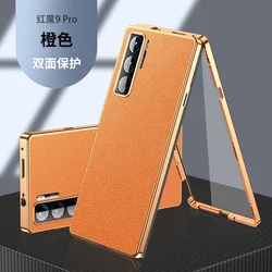 Leather Flip Case with 360° Tempered Glass and Double - Sided Protection in Sleek Design for ZTE nubia Red Magic 9 Pro (Orange)