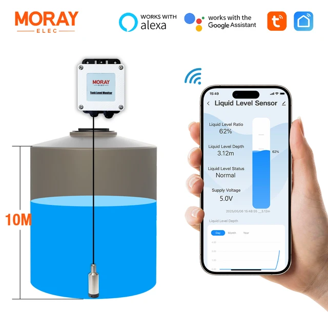 Moray Elec ME202W 10M โรงงานราคา Tuya App ความแม่นยําสูง Submersible Sensor ถังน้ําอัจฉริยะระดับ Sensor Meter 1