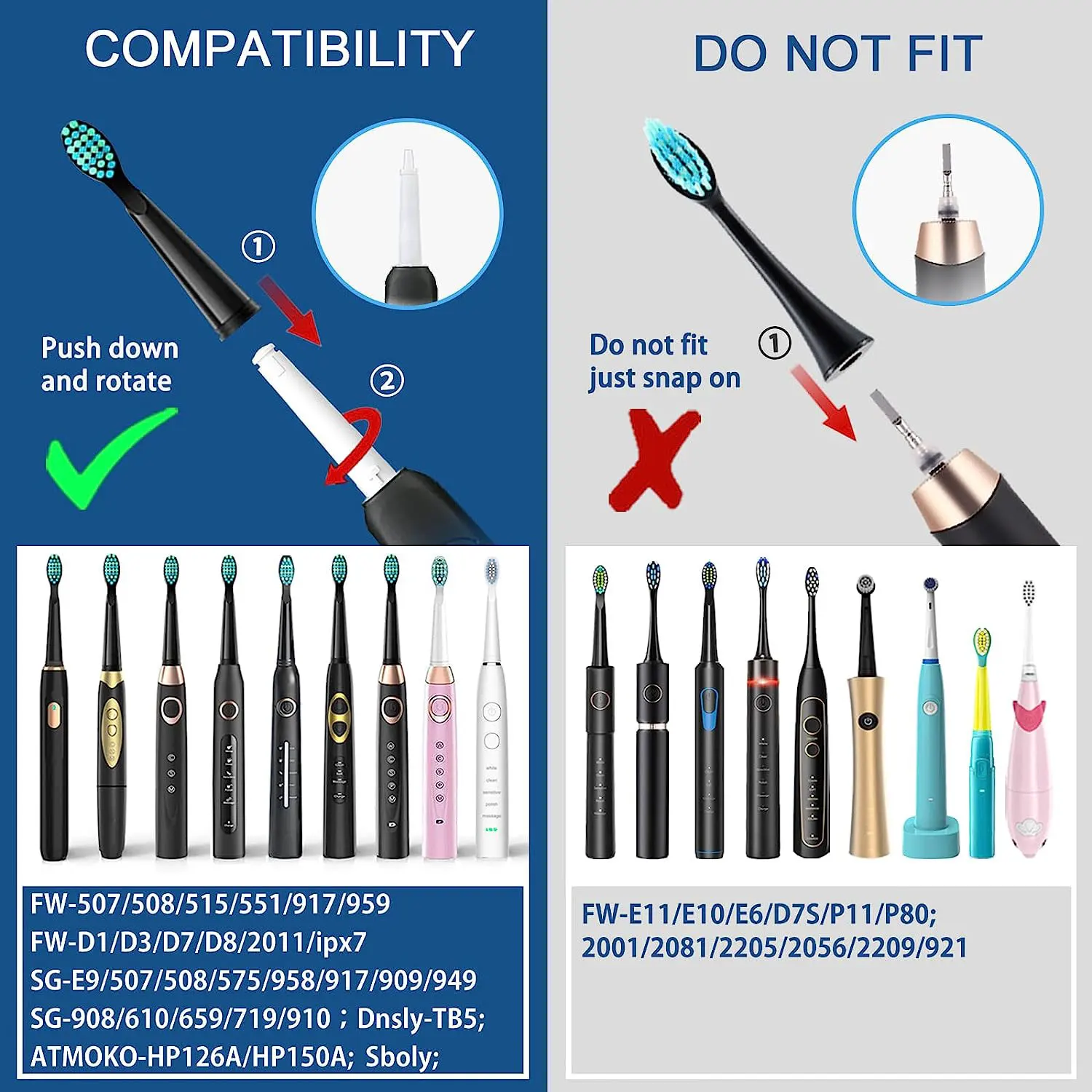 4 Pcs Electric Toothbrush Heads Compatible with Fairywill D7/D8/FW507/FW508/FW551/917/959/SG-E9 Moderately Soft Bristles Brush 2