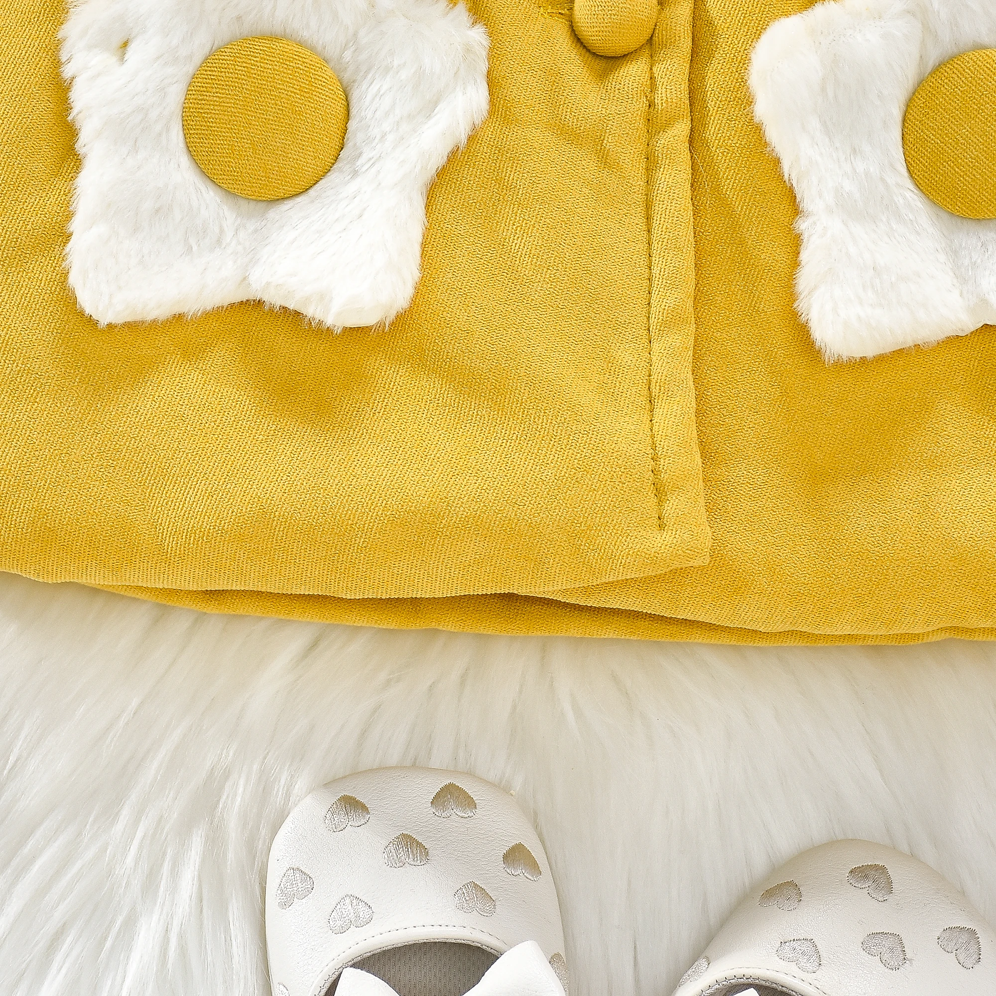 Girl's Cute Cotton Jacket With Star Pockets Hooded Buttons Solid Color Rabbit Ears And Plush Jacket