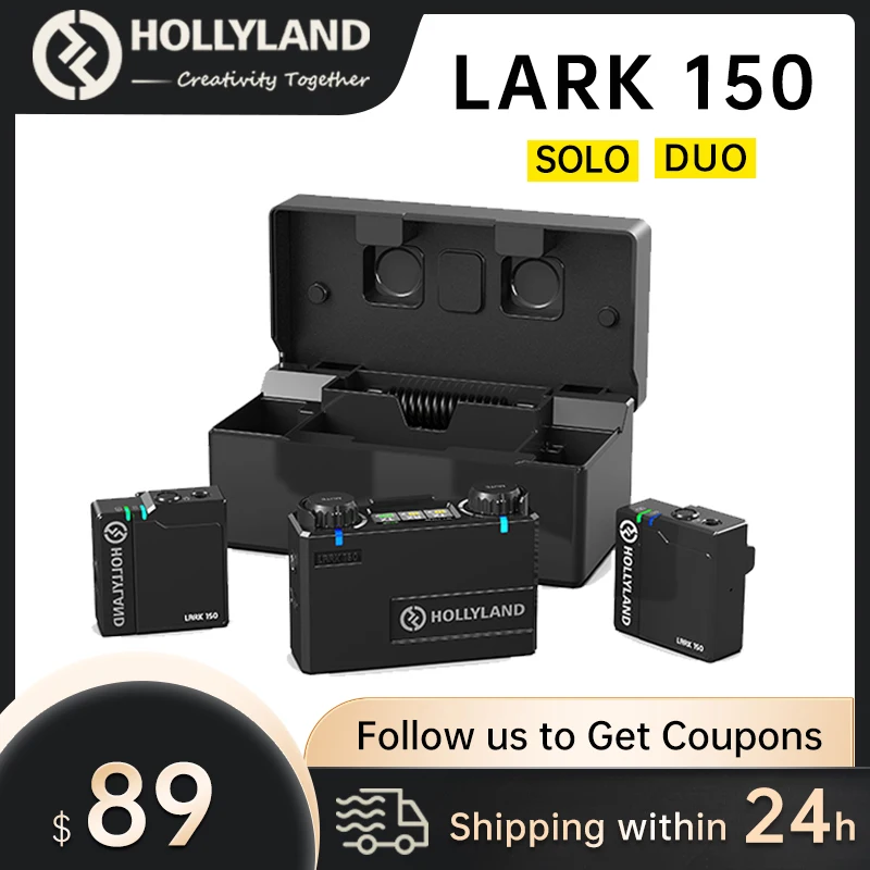 Hollyland Lark 150 전문 무선 라발리에 마이크, 사진 스튜디오, 틱톡, 유튜브 녹화 및 스트리밍용, 2.4G
