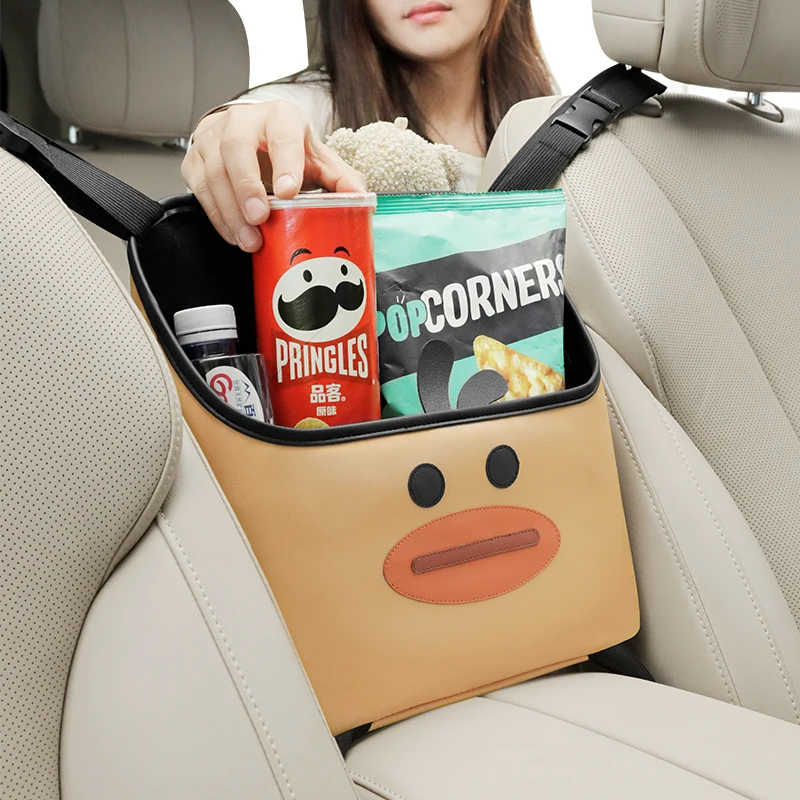 Car organizer storage bag for the middle of the car seat cartoon cute leather material