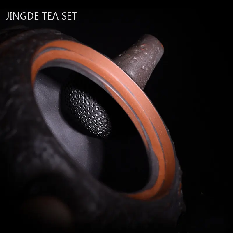 250ml Antique Purple Pottery Teapot Hand Carving Beauty Tea Pot Ball Hole Filter Tea Infuser Chinese Tea Ceremony Accessories