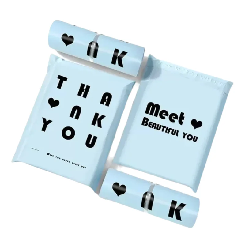 20Pcs 불투명 PE 플라스틱 익스프레스 봉투 보관 가방 블루 가방 블랙 로고 컬러 메일링 가방 자체 접착 씰 택배 가방