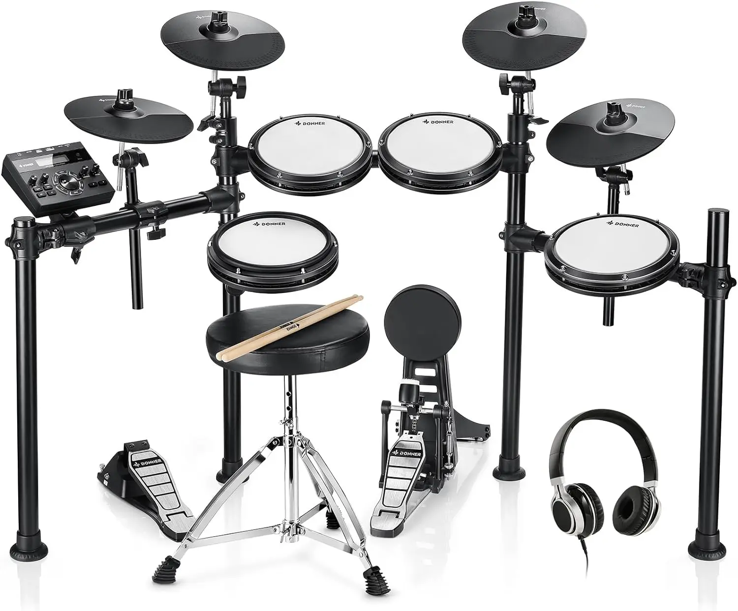 

Donner DED-200X Electronic Drum Set, Electric Drum Kit with Quiet Mesh Drum Pads, 2 Cymbals w/Choke, 31 Kits and 450+ Sounds