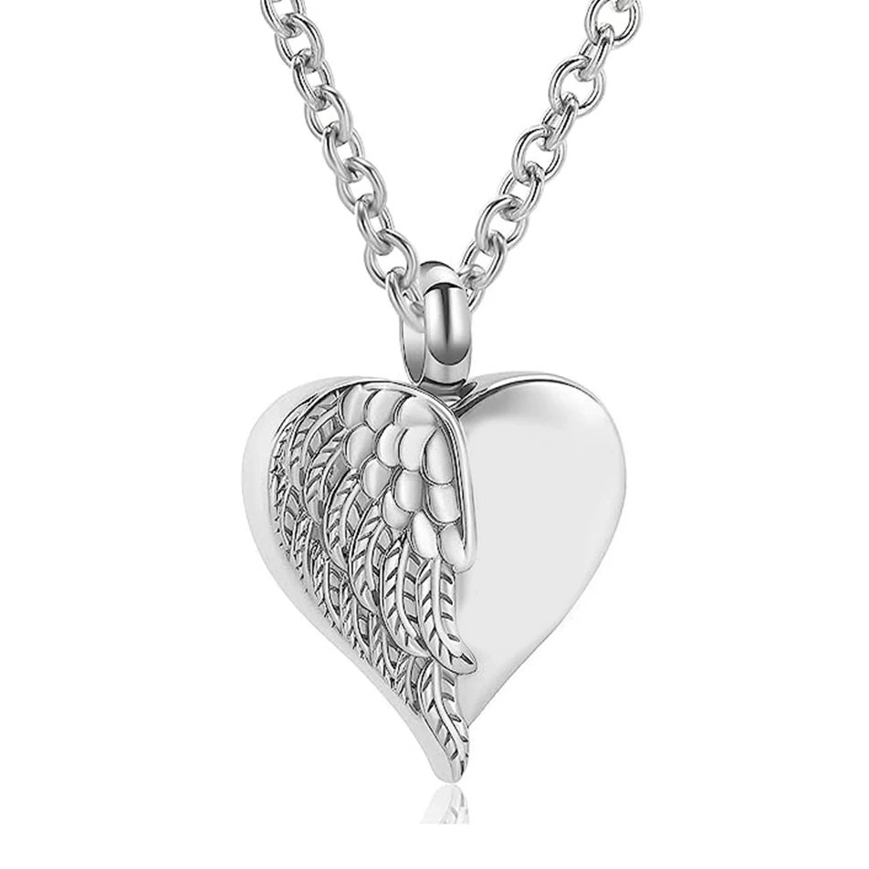 Stainless Steel Heart Angel Wing Urn Necklace Ashes Cremation Jewelry  Keepsake Pendant Memorial Locket Ash Holder Dropshipping 3