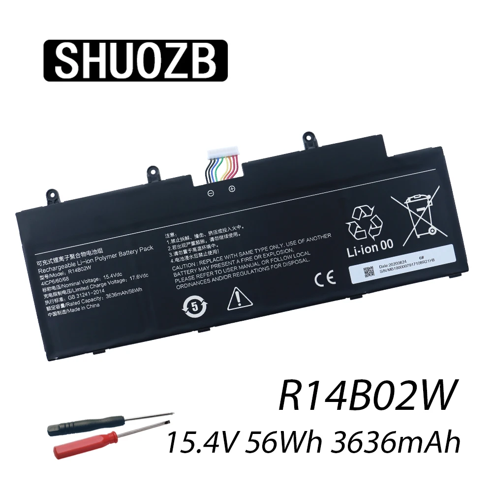 Shuozb 14 Pro 14 R14b02w Bateria do Portátil para Xiaomi Redmi 2023 Rma2201-ag Xma2006-bj Pro 14s 2023 56wh Xma2006-bb 15.4v 3636mah