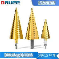 3Pcs 3-12mm 4-12mm 4-20mm Step Drill Bit Titanium Plating HSS Straight Groove Coated Wood Hole Cutter Cone Drill Power Tools Set